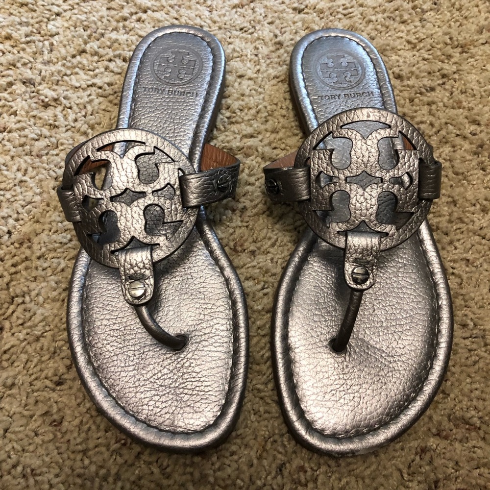 Tory Burch Pewter Metallic Miller Sandals Size 7